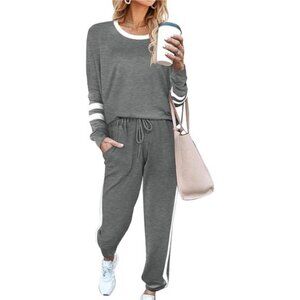 Color Block Lounge Set – Crewneck Sweatshirt & Striped Jogger Set
